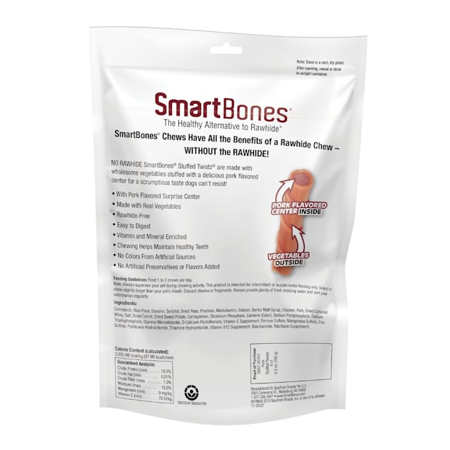 SmartBones Stuffed Twistz Vegetable Pork No Rawhide Dog Chews 6.9 oz. Count of 6 Petco