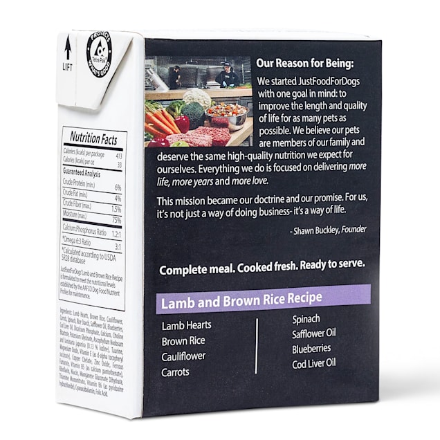 JustFoodForDogs Pantry Fresh Lamb and Brown Rice Wet Dog Food 12.5 oz