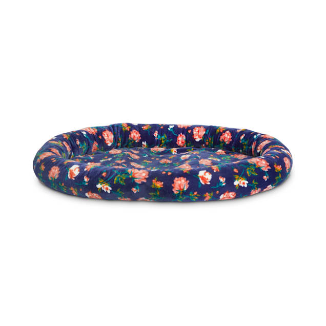 EveryYay Snooze Fest Navy Floral Oval Lounger Cat Bed, 17" L X 14" W X 2" H - Carousel image #1