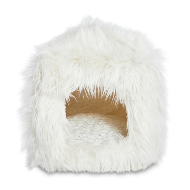 EveryYay Snooze Fest White Faux Fur Cube Cat Bed, 14" L X 14" W X 14" H - Carousel image #1