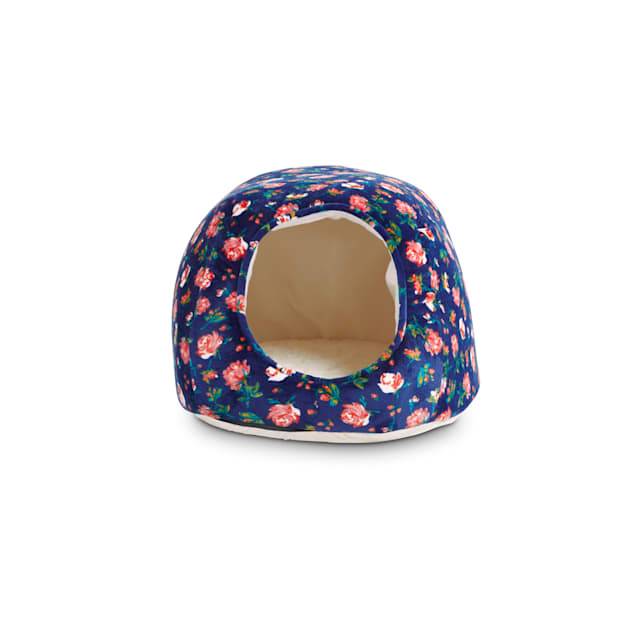 EveryYay Snooze Fest Navy Floral Egg Cave Cat Bed, 16" L X 12" W X 10" H - Carousel image #1