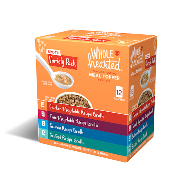 WholeHearted Flavor-Boosting Wet Cat Meal Topper Broths Variety Pack, 1.4 oz., Count of 12 - Carousel image #1