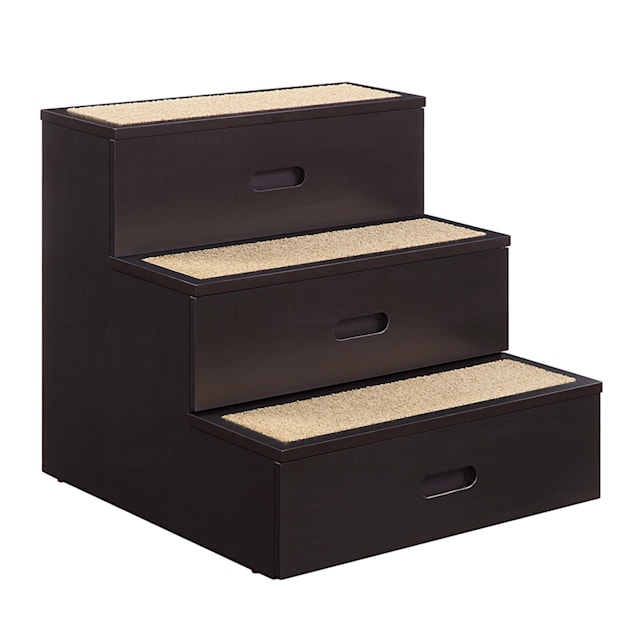 Unipaws 3-Step Pet Stairs in Espresso with Storage, 20" L X 20" W X 20" H - Carousel image #1