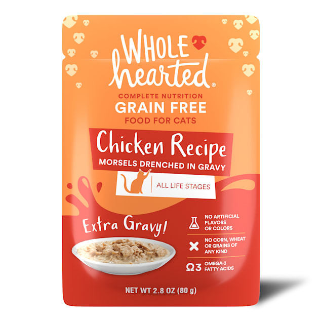 WholeHearted All Life Stages Grain-Free Chicken Recipe Morsels in Extra Gravy Wet Cat Food, 2.8 oz., Case of 12 - Carousel image #1