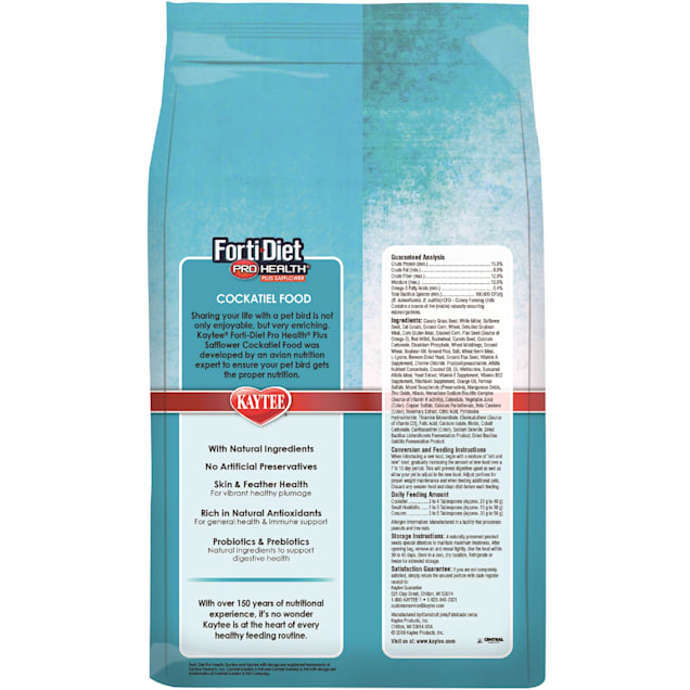 Kaytee Forti-Diet Pro Health Natural with Safflower Cockatiel Food, 4 lbs.