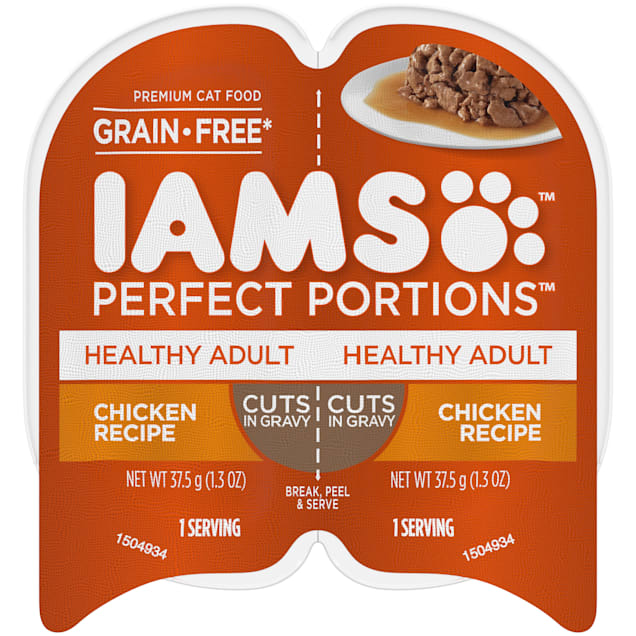 Iams Perfect Portions Grain Free Chicken Recipe Cuts in Gravy Adult Wet Cat Food, 2.6 oz., Case of 24 - Carousel image #1