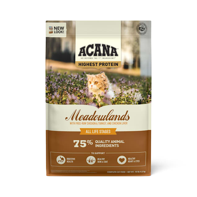 ACANA Grain-Free Meadowlands Chicken Turkey Fish and Cage-Free Eggs Dry Cat Food, 10 lbs. - Carousel image #1