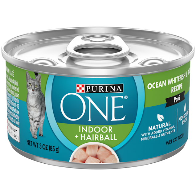 Purina ONE Indoor High Protein Indoor Advantage Ocean Whitefish & Rice Pate Wet Cat Food, 3 oz., Case of 12 - Carousel image #1