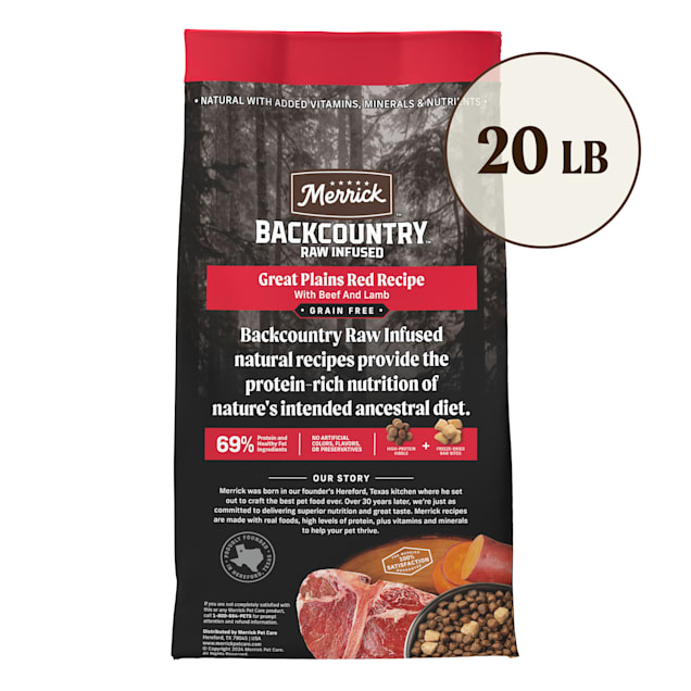 Merrick Backcountry Raw Infused Grain Free Great Plains Red Recipe Freeze Dried Dog Food, 20 lbs. | Petco