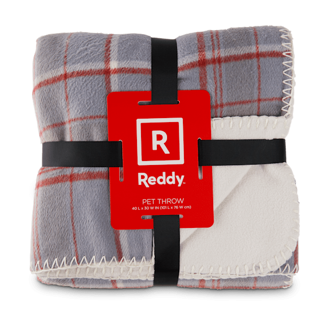 Reddy Grey Plaid & Faux-Shearling Pet Throw, 40" L X 30" W - Carousel image #1