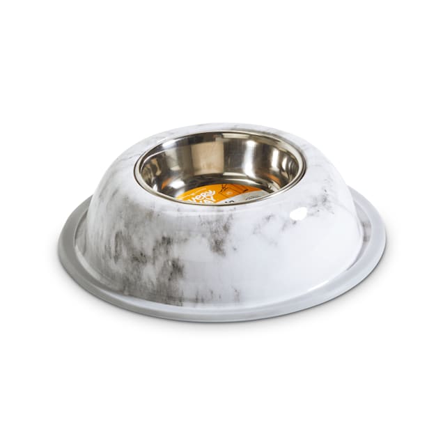 EveryYay Dining In Slanted Marble-Print Base and Stainless-Steel Dog Bowl  Set, 0.7 Cup