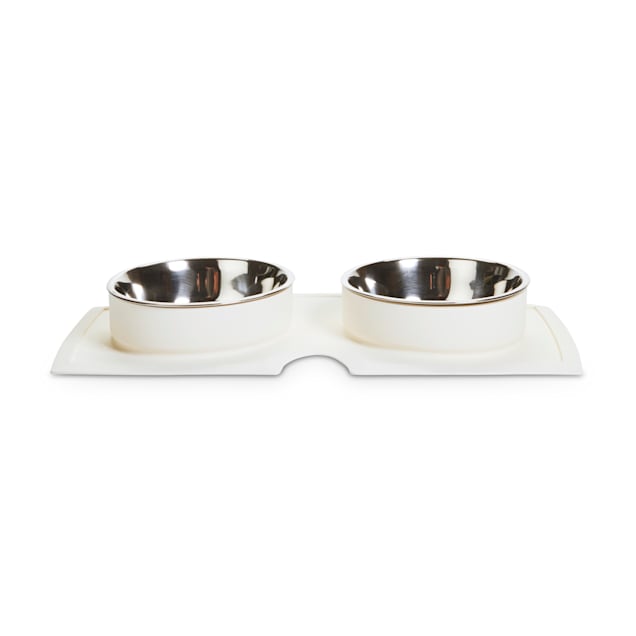 EveryYay Better Together White Silicone Double Diner with Stainless-Steel Bowls for Dogs, 2 Cups - Carousel image #1