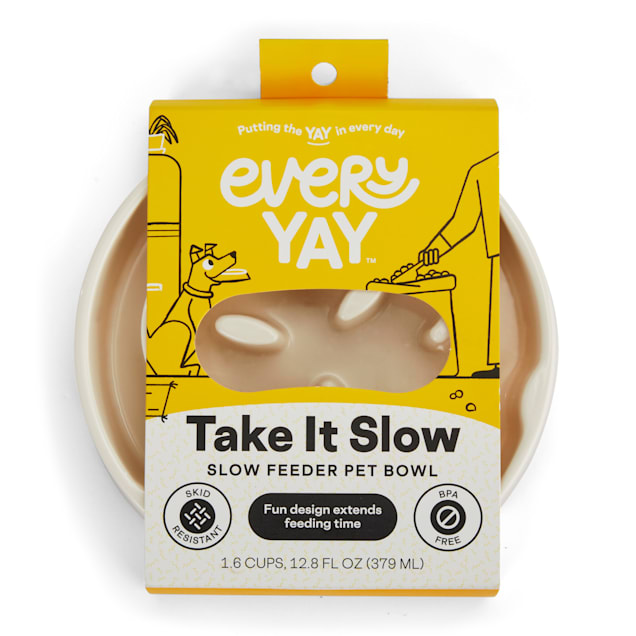 EveryYay Take It Slow White Slow Feeder Dog Bowl, 1.6 Cups