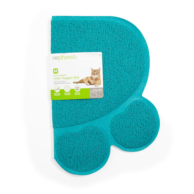 So Phresh Blue Paw Shaped Cat Litter Trapper Mat 23.5