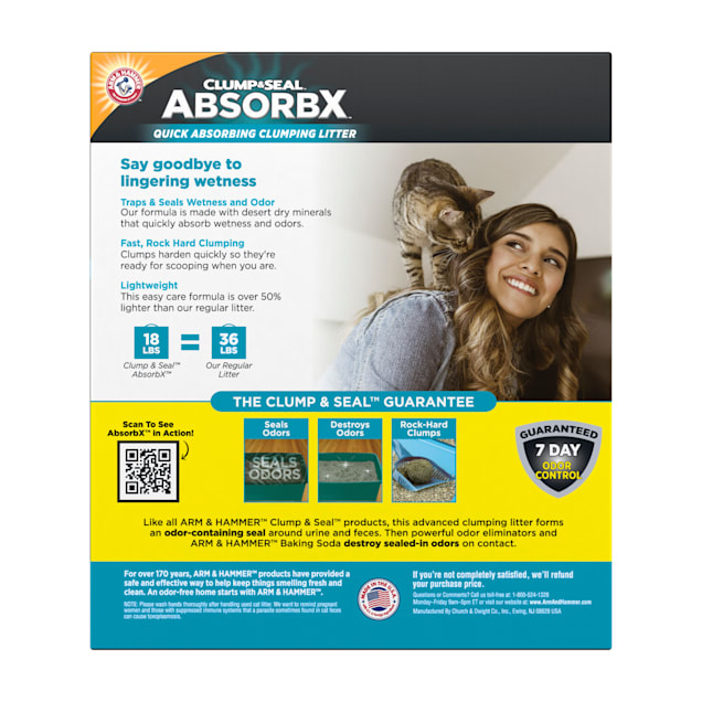 Arm & Hammer Clump & Seal AbsorbX Unscented MultiCat Clumping Litter, 18.  lbs.