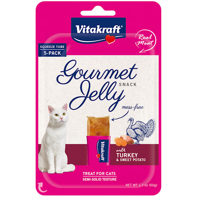 Vitakraft Gourmet Jelly Snack with Turkey and Sweet Potatoes Treats for Cats, 1.7 oz., Count of 5 - Carousel image #1