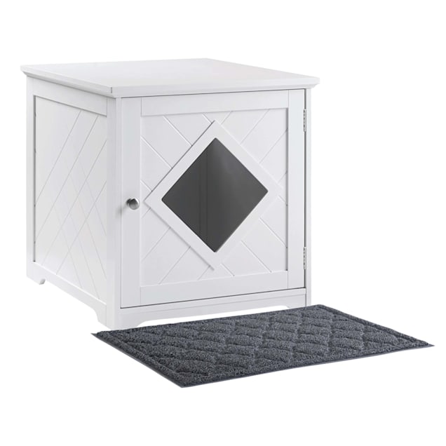 UniPaws White Wooden Cat Litter Box Cover with Mat, 19" L X 21" W X 20" H - Carousel image #1