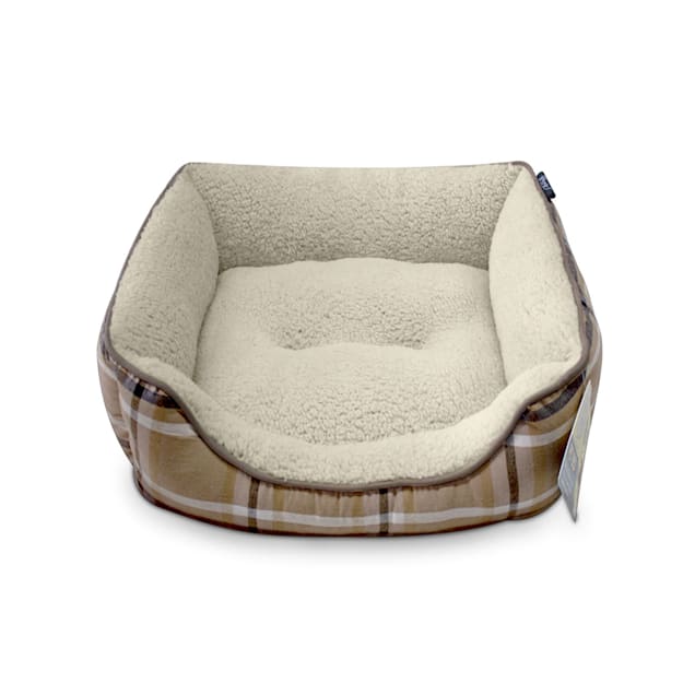 Dogs Rock Tan Plaid Cuddle Pet Bed 24 L X 18 W X 6 H Petco
