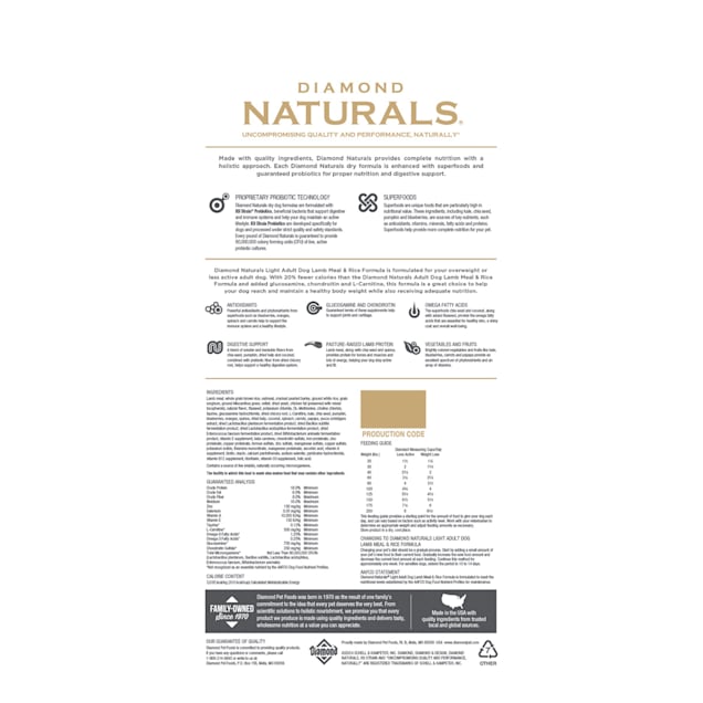 Diamond Naturals Light Lamb Rice Adult Dog Food 30 lbs