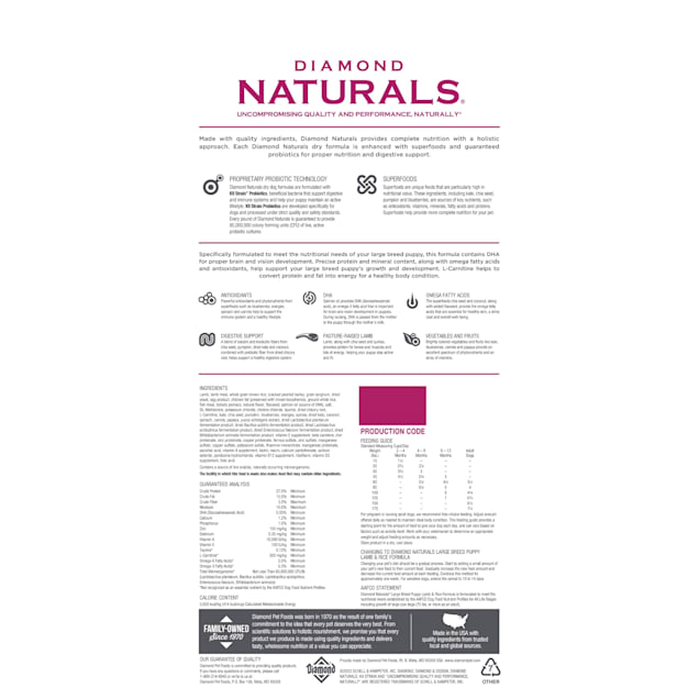 Diamond naturals dog food ingredients 2025