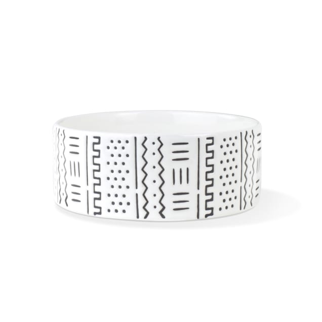 PetShop by Fringe Studio Mudcloth White Pet Bowl, 2.5 Cups - Carousel image #1
