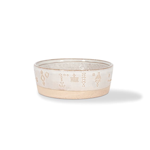 PetShop by Fringe Studio Tribal Marks White Artisan Stoneware Pet Bowl, 1 Cup - Carousel image #1