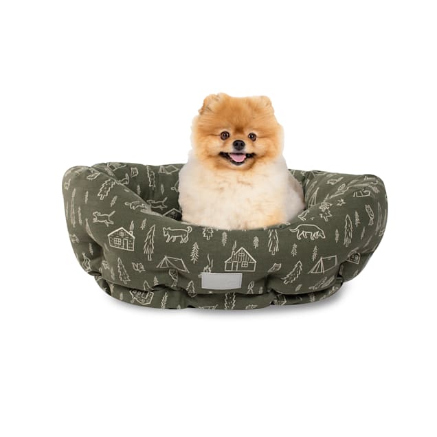 PetShop by Fringe Studio Camping Olive Round Pet Cuddler, 20" L X 19" W X 8" H - Carousel image #1