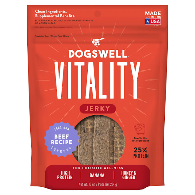 Dogswell Vitality Beef & Banana Jerky Dog Treats, 10 oz. - Carousel image #1