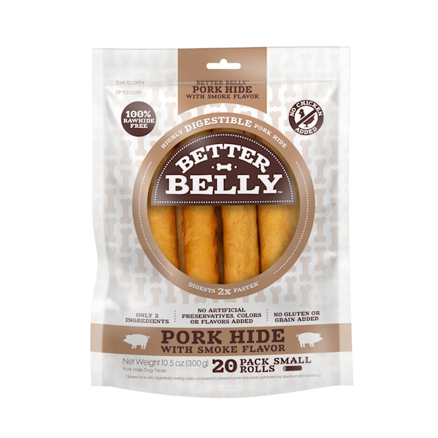 Better Belly Pork Hide Small Rolls Dog Treats, Count of 20 - Carousel image #1