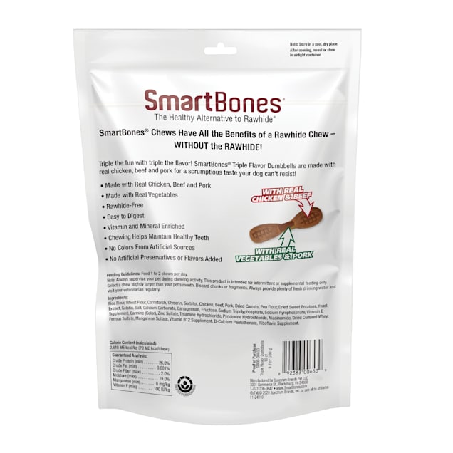SmartBones Triple Flavor Dumbbells Dog Treats Count of 10 Petco