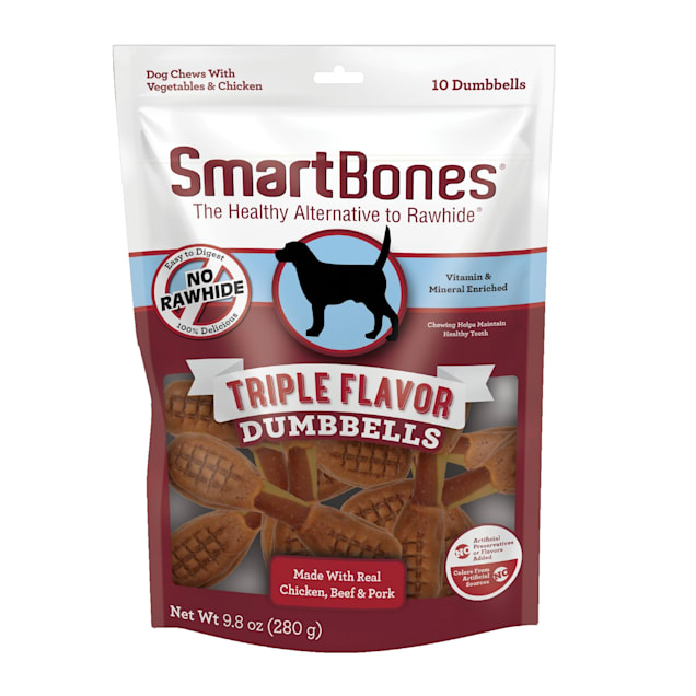 SmartBones Triple Flavor Dumbbells Dog Treats, Count of 10 - Carousel image #1