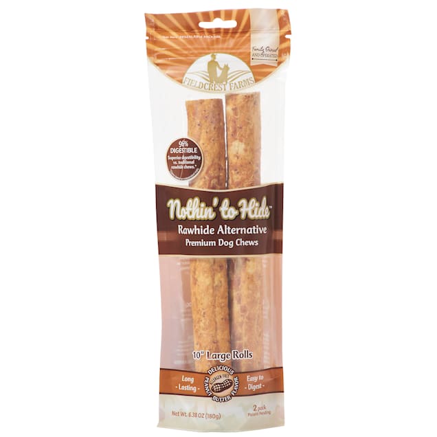 Fieldcrest Farms Nothin' to Hide 10" Large Roll Peanut Butter Flavored Dog Chew, 180 Gram, Count of 2 - Carousel image #1