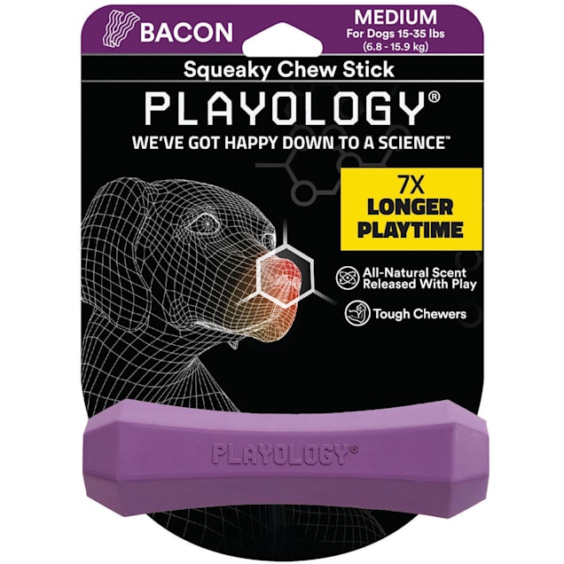 Playology Squeaky Bacon Scent Chew Stick Dog Toy, Medium - Carousel image #1