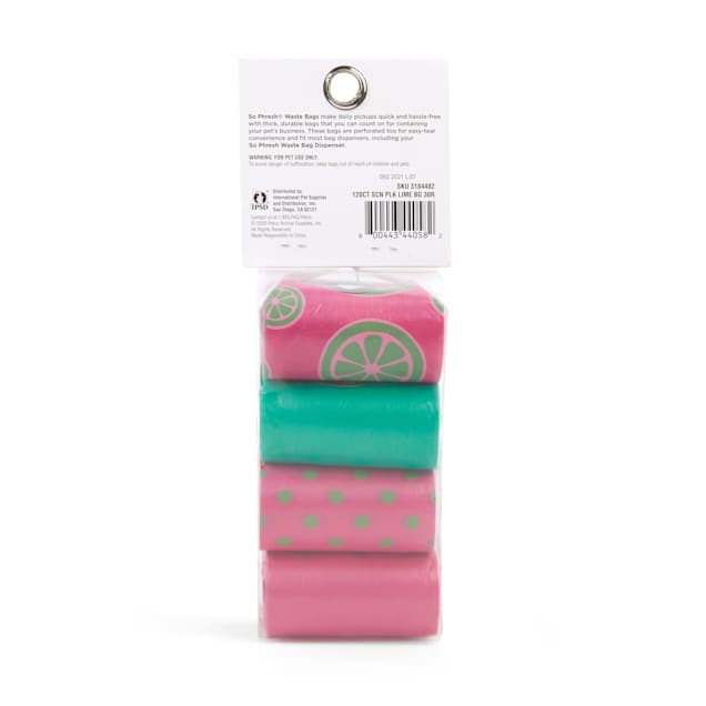 So Phresh Pink Green Printed Citrus Scented Dog Waste Bags