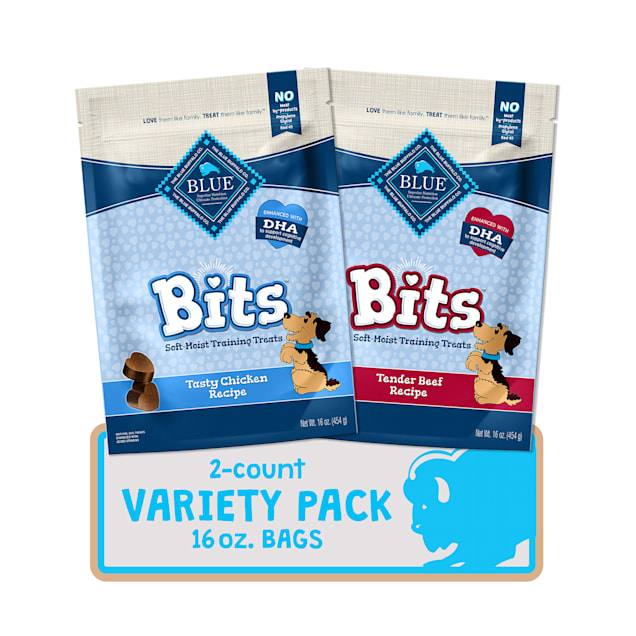 Blue Buffalo Blue Bits Natural Chicken & Beef Recipes Soft-Moist Training Dog Treats Variety Pack, 16 oz., Count of 2 - Carousel image #1