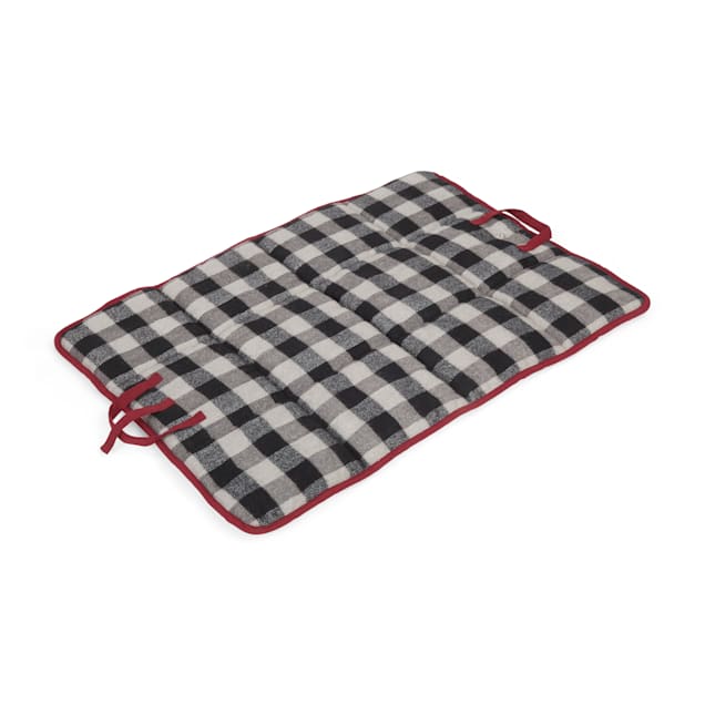 EveryYay Snooze Fest Grey Plaid Travel Rectangle Lounger Dog Bed, 32" L X 28" W - Carousel image #1