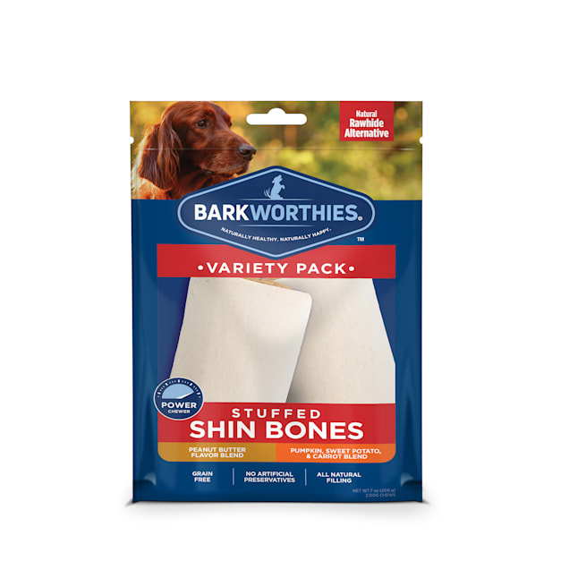 Barkworthies 3-4" Stuffed Shin Bones Variety Pack Dog Chews, Count of 2 - Carousel image #1