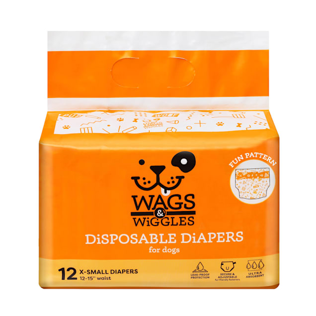 Wags & Wiggles X-Small Disposable Diapers for Dogs, Pack of 12 - Carousel image #1