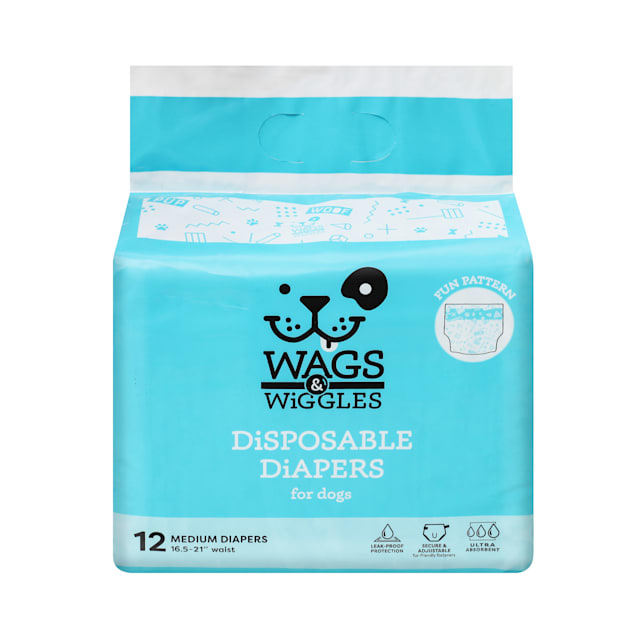 Wags & Wiggles Medium Disposable Diapers for Dogs, Pack of 12 - Carousel image #1