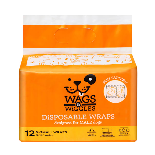Wags & Wiggles X-Small Disposable Wraps for Male Dogs, Pack of 12 - Carousel image #1