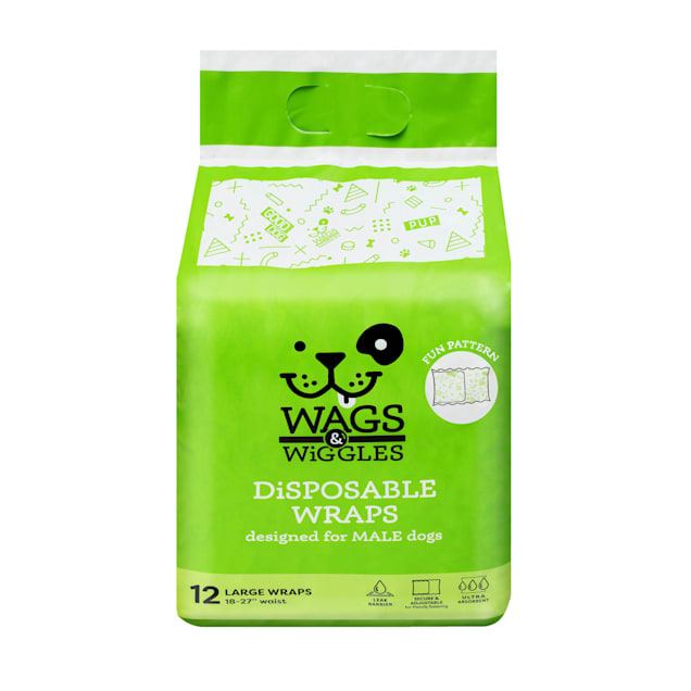 Wags Wiggles Large Disposable Wraps for Male Dogs Pack of 12
