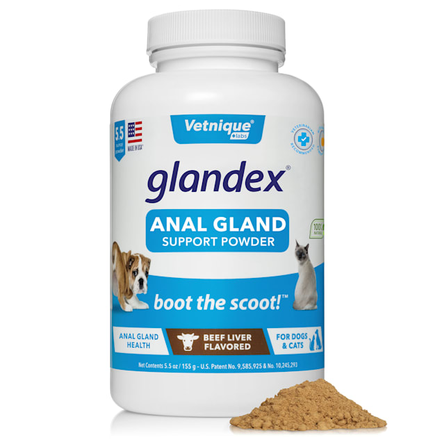 Vetnique Labs Glandex Beef Liver Flavoured Anal Gland Support Powder for Dogs & Cats, 5.5 oz. - Carousel image #1