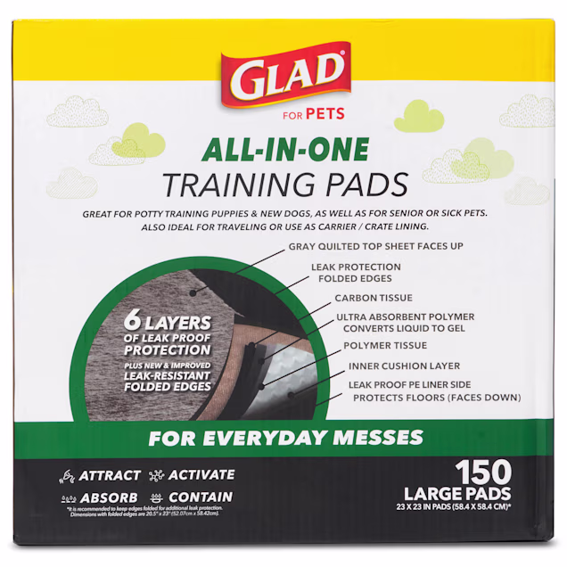 GLAD for Pets Large Activated Carbon Dog Training Pads, Pack of 150 Petco