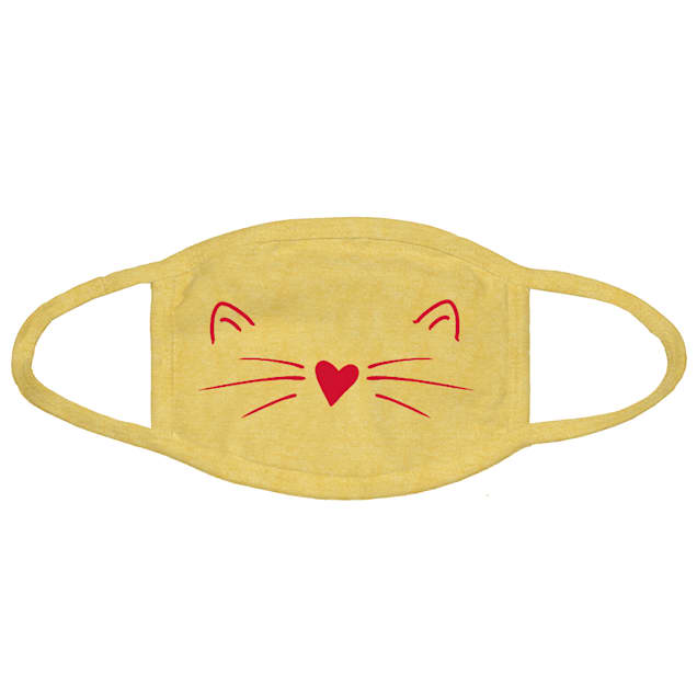 G&G Outfitters Heart Cat Graphic Yellow Cloth Face Mask - Carousel image #1