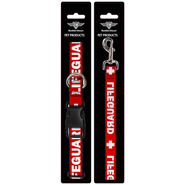Buckle-Down Lifeguard/Logo Plastic Clip Collar & Leash Set For Dogs, Small - Carousel image #1
