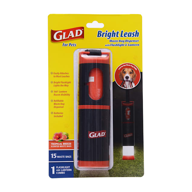 GLAD for Pets Bright Leash Waste Bag Dispenser with Flashlight & Lantern, Count of 15 - Carousel image #1
