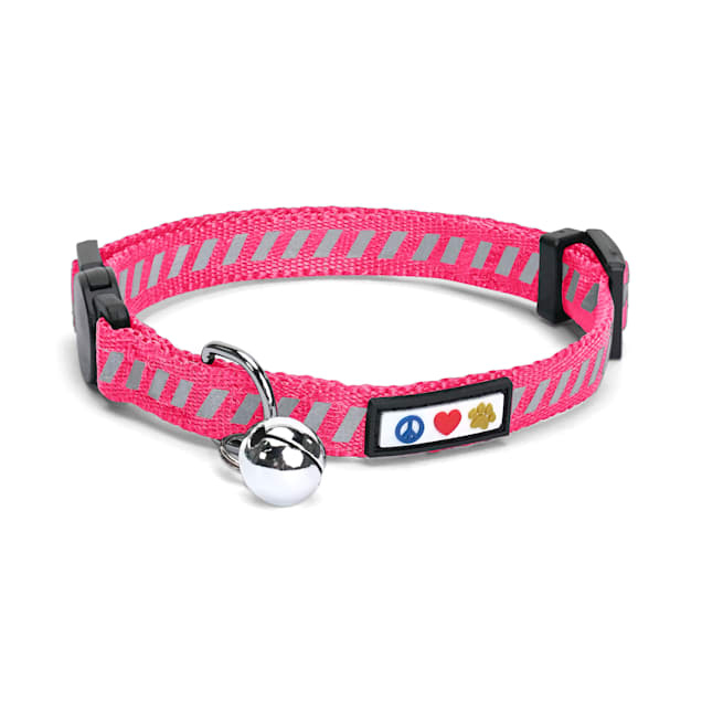 Pawtitas Traffic Pink Reflective Safety Buckle Removable Bell Kitten or Cat Collar - Carousel image #1