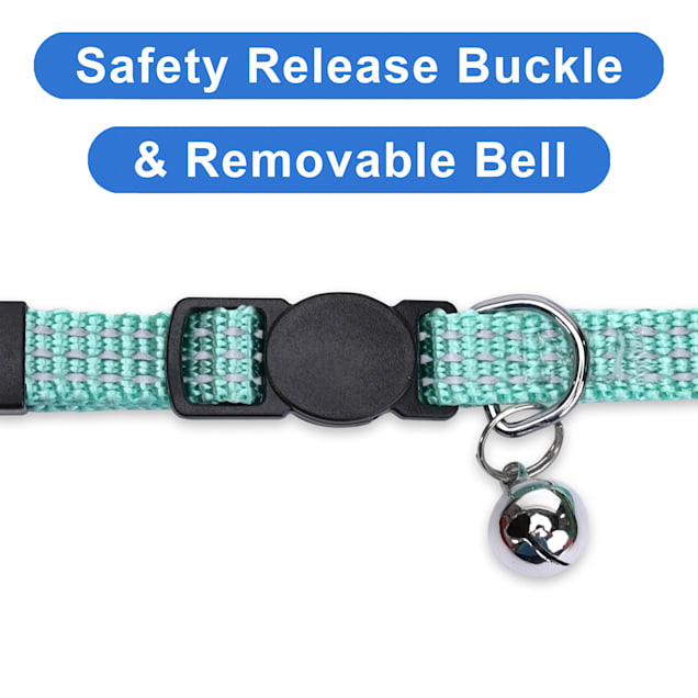 Adjustable Pet Soft Glow in the Dark Cat Collar w Bell Safety Buckle by Pawtitas 