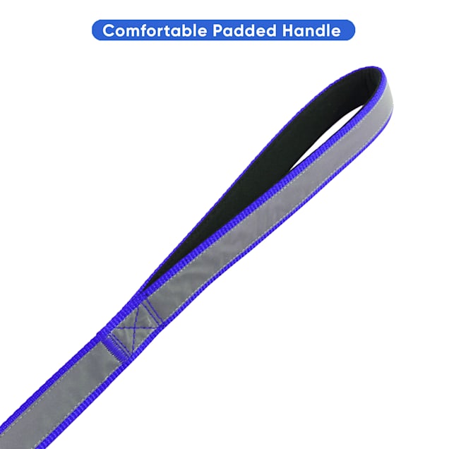 Pawtitas Padded Reflective Dog Leash 2 Handles Blue Large