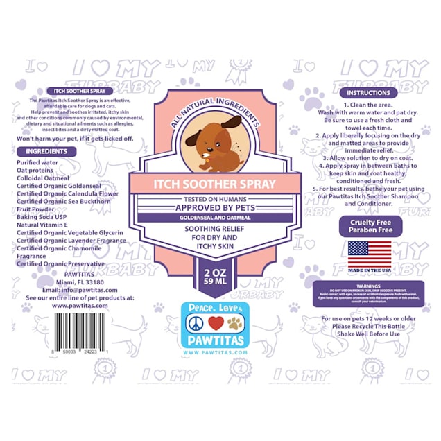 Pawtitas Certified Organic Natural Dog Itching Skin Relief Spray 8 fl. oz